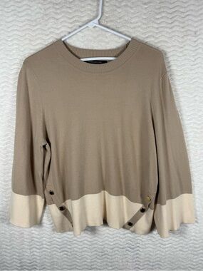 Marc New York Two-Tone Beige Crewneck Sweater with Button Details